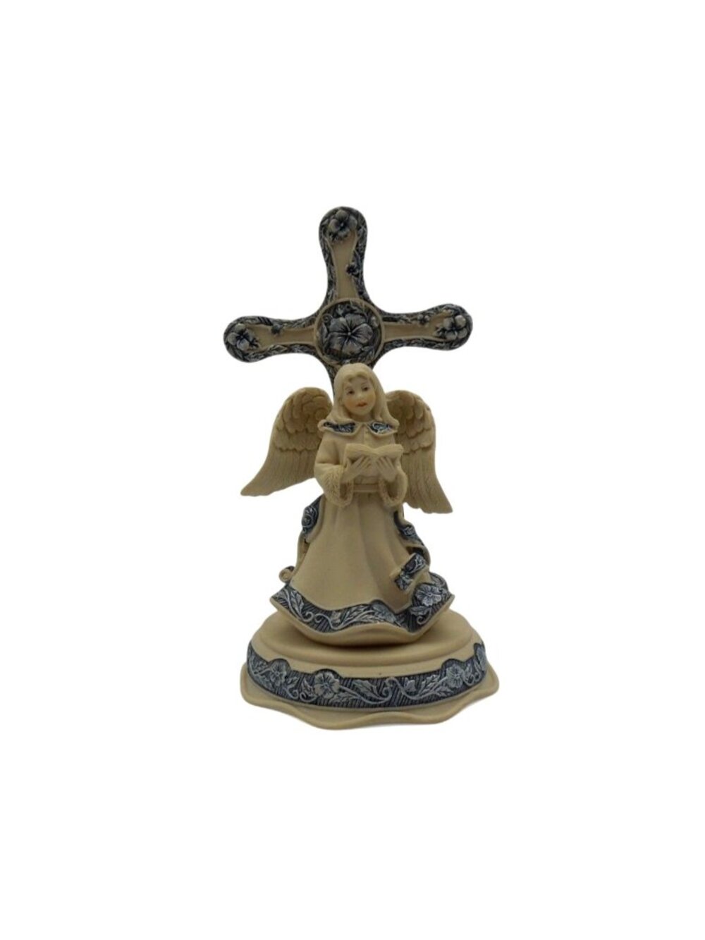 Sarah's Angels Angel Figurine with Cross by Cheri Lane Beige & Blue 6"